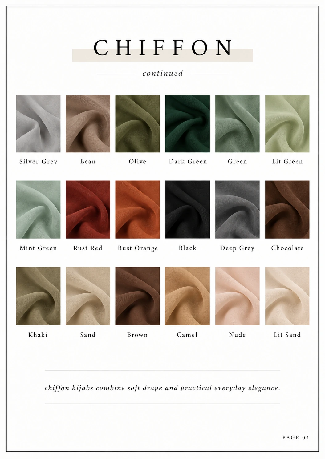 04 Chiffon Hijab Colour Swatch Catalogue